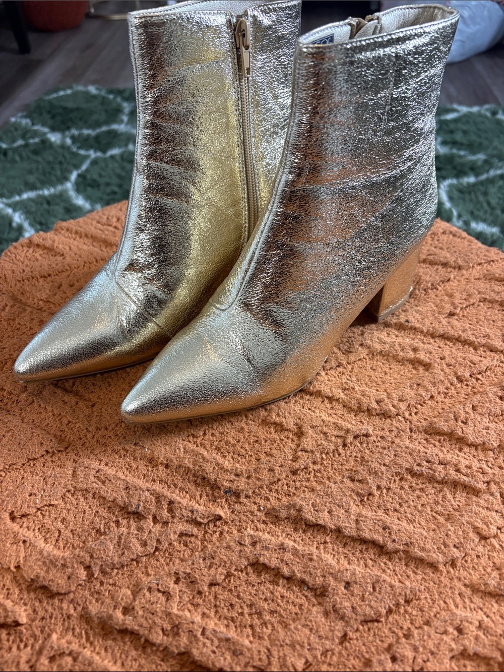 Sugar Metallic Gold Pointed-Toe Ankle Booties